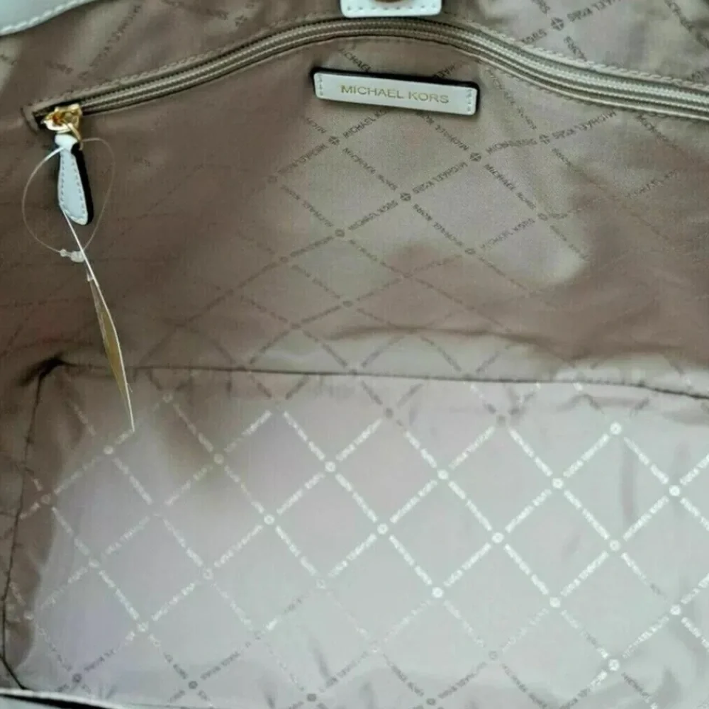 MICHAEL KORS SIENNA Large Tote Shoulder BAG In OPTIC WHITE Leather Canvas_4